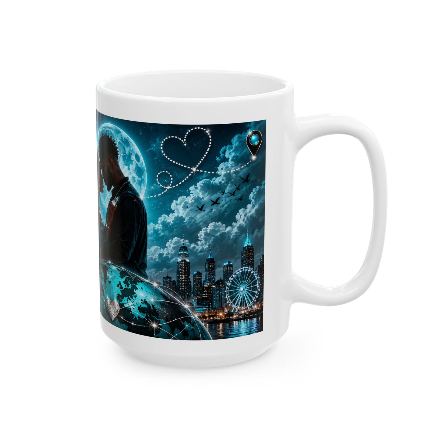 Black Love Couple Romance Mug | Long Distance Love Across the Miles Ceramic Mug  |  LDR Collection