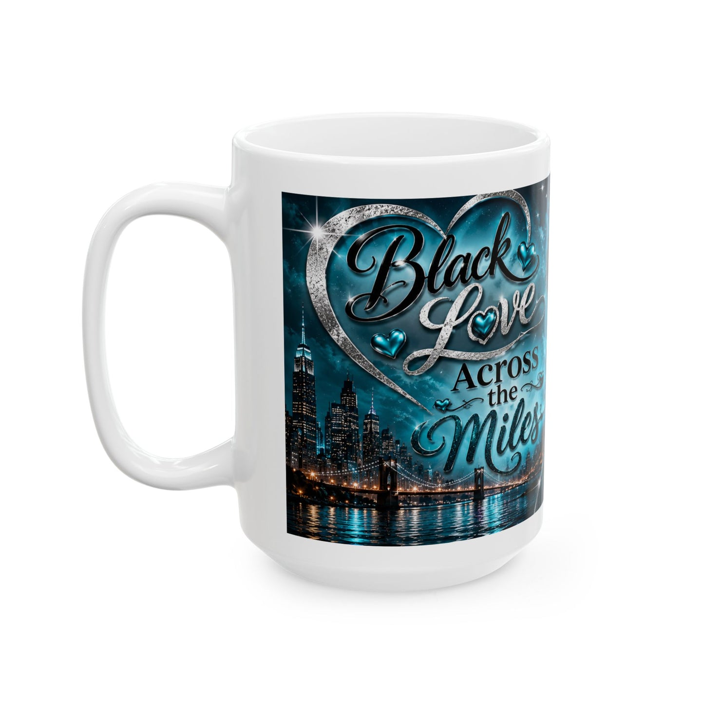 Black Love Couple Romance Mug | Long Distance Love Across the Miles Ceramic Mug  |  LDR Collection
